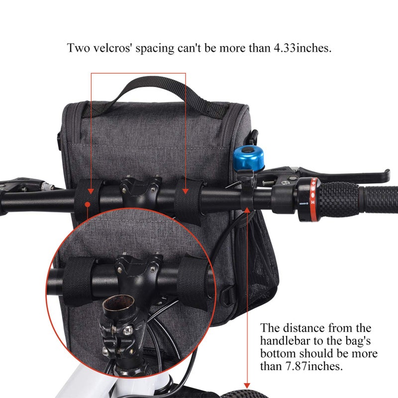 CamGo Handlebar Bag for Bike Canvas Shoulder Bags Small Handbag Cycling Front Basket Bicycle Top Tube Storage Pack with Rain Cover Grey - Image 3